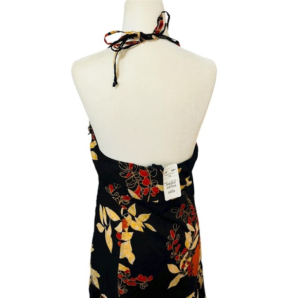 NEW H&M Floral Print Halter Maxi Dress Size US 16 Black Orange Sleeveless - Picture 11 of 13